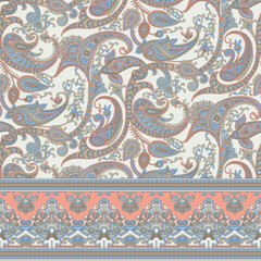 textile paisley border  pattern on white  background