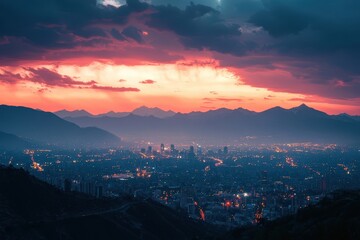 Santiago Skyline at Dusk with Andes Mountains