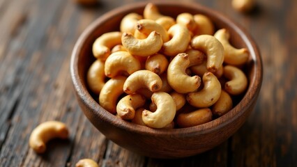 Fototapeta premium Bowl Of Roasted Cashews On Wood