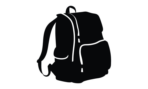 Minimalist backpack icon flat silhouette, Minimalist backpack icon, black and white, simple geometric shapes, flat design, bold silhouette 