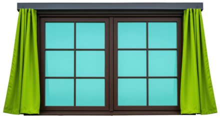 Isolated Window Frame with Green Curtains
