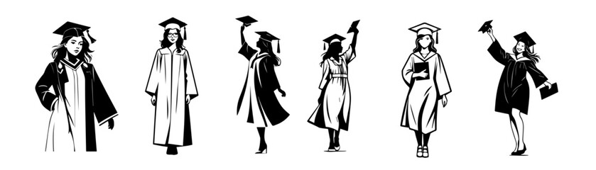 set of silhouette woman graduate 