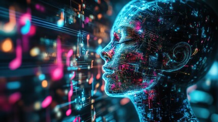 Digital human profile, abstract, technology