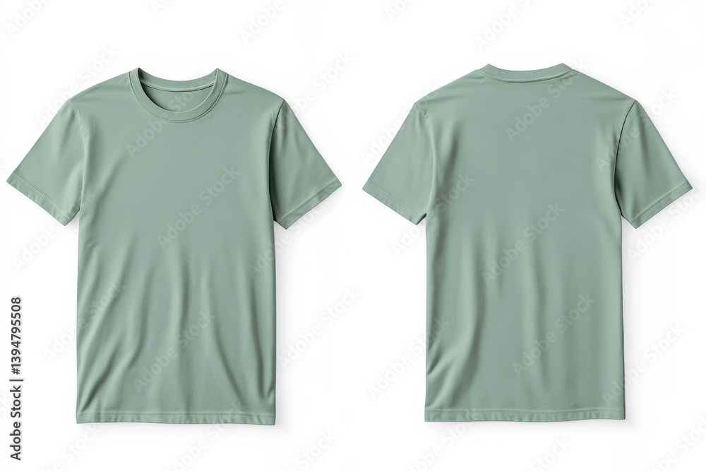 Poster minimalist green t-shirt displayed from front and back perspectives in a neutral setting for casual 