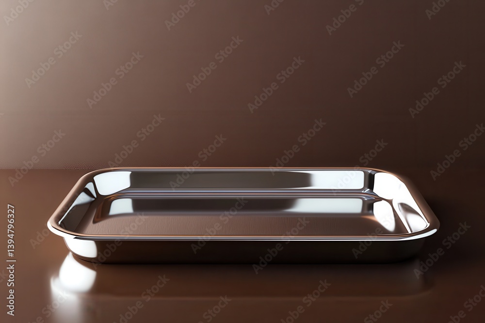 Leinwandbilder neutral stainless steel tray placed on a smooth wooden surface creating an elegant and modern look i