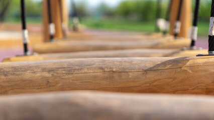 natural wooden logs are an attraction on a children's playground