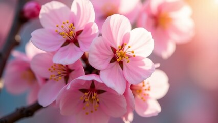 Fototapeta premium Cherry Blossoms Blooming In Springtime Sunlight
