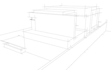 Modern Architectural Wireframe Sketch – Vector Blueprint of Contemporary Buildings