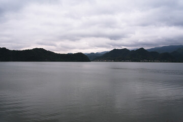 lake and hill landscape in Tonglu County, Zhejiang, China