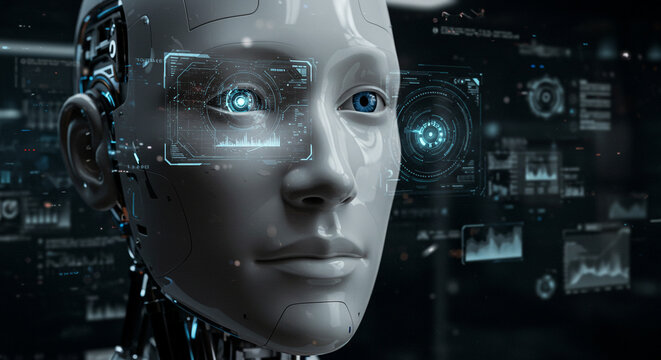 cyber woman with binary code background