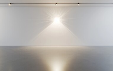A seamless white wall with a single intense spotlight at the center. The polished concrete floor subtly reflects the glow, while edge lighting along the ceiling enhances the minimalist aesthetic.