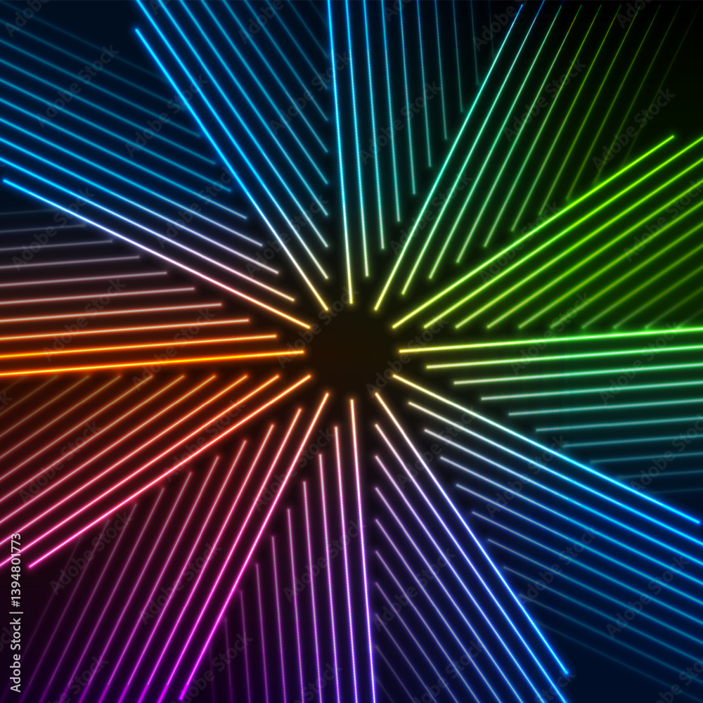 Poster Colorful neon shiny rays abstract glowing background. Futuristic vector design
