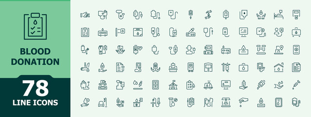 Blood Donation simple icon. Related to health, donor, donate, care, blood, heart. Set of line pictogram. Volunteer vector line icon set. Minimalist editable stroke vector art.