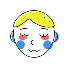 Happy cartoon face with closed eyes and colorful cheeks  