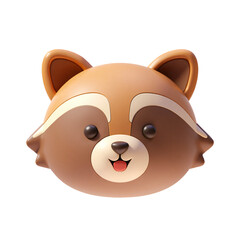 Obraz premium 3D Raccoon Head Only Cute Cartoon Style Render Icon Illustration of Animal Head Isolated
