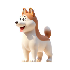 Full Body Husky Dog 3D Render Icon Illustration Cute Cartoon Style with Transparent Background