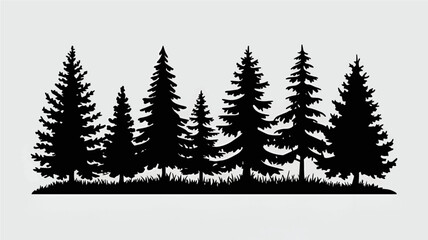 Obraz premium Black Silhouette of Evergreen Forest: Striking Pine Tree Designs for Creative Projects