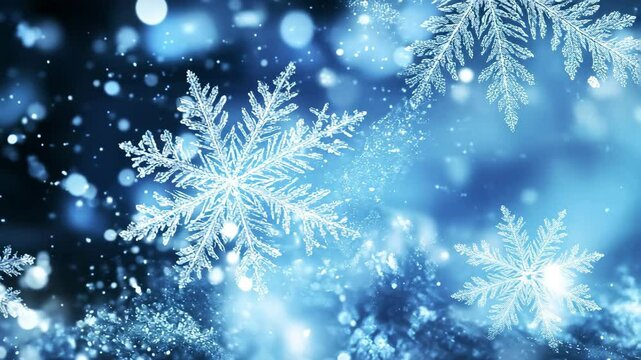 A blizzard of glowing blue and white snowflakes