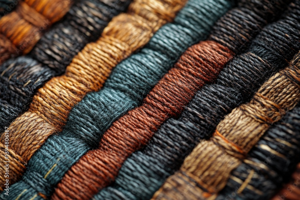 Poster close-up of colorful textured yarn threads arranged in parallel lines, showcasing diverse colors and