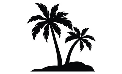 Tropical palm trees sunset scene silhouette, Palm tree silhouette vector illustration 