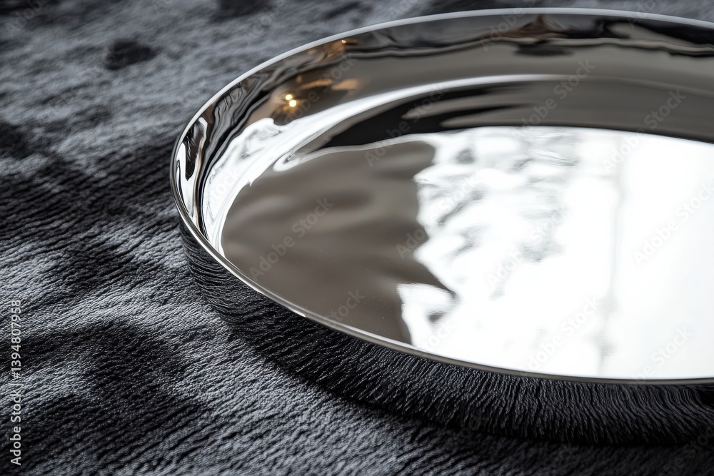 Aufkleber polished serving tray resting on textured fabric in natural light creates an elegant tabletop aesthe