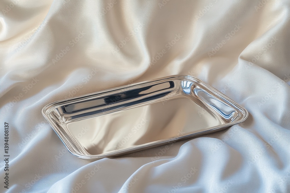 Aufkleber elegant silver tray resting on a smooth fabric surface, showcasing its sleek design and reflective q