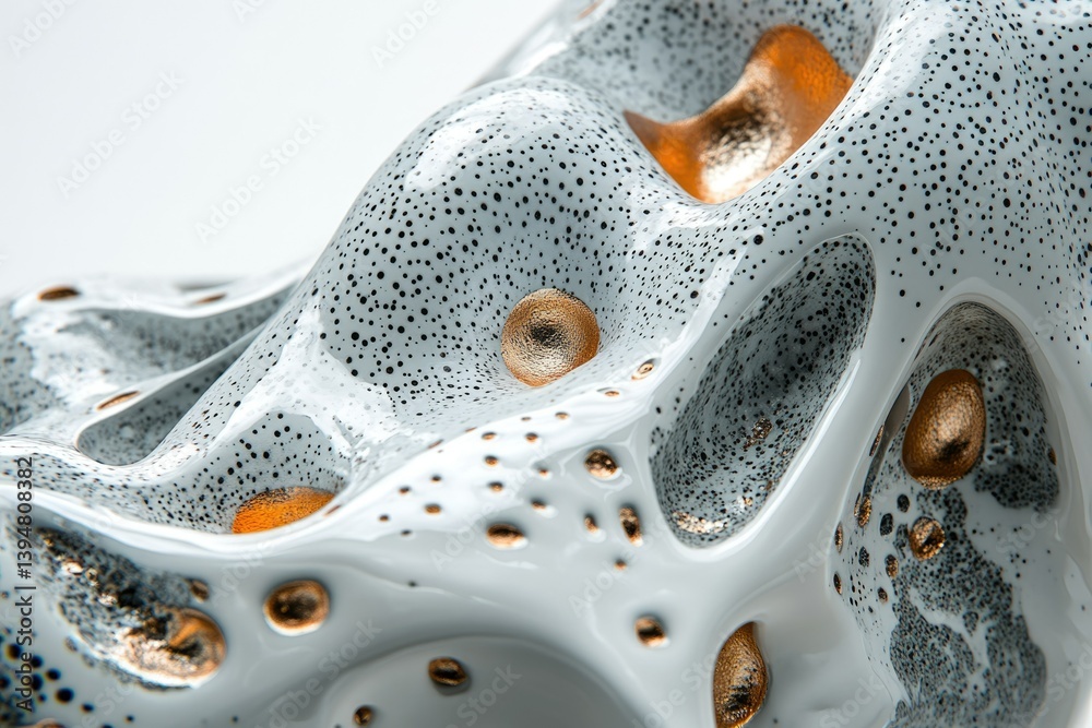 Aufkleber Abstract 3D rendering of a grey and gold textured surface with a unique organic form.