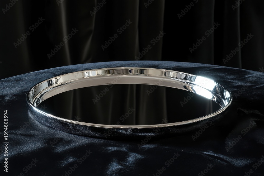 Poster elegant silver tray on a dark fabric surface reflecting ambient light in a cozy setting