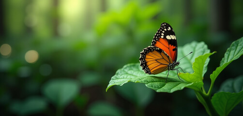 Obraz premium A butterfly sitting on top of a green leaf.