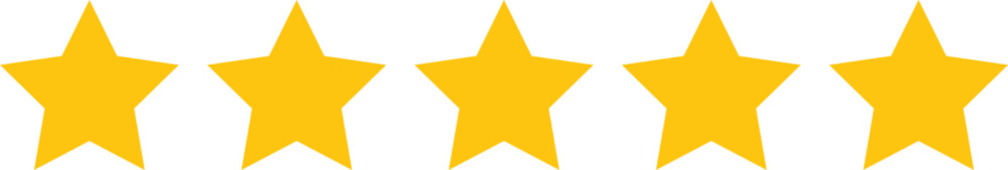Five Star Rating Icon Vector – Flat Yellow Stars for Customer Reviews, Feedback & Product Ratings