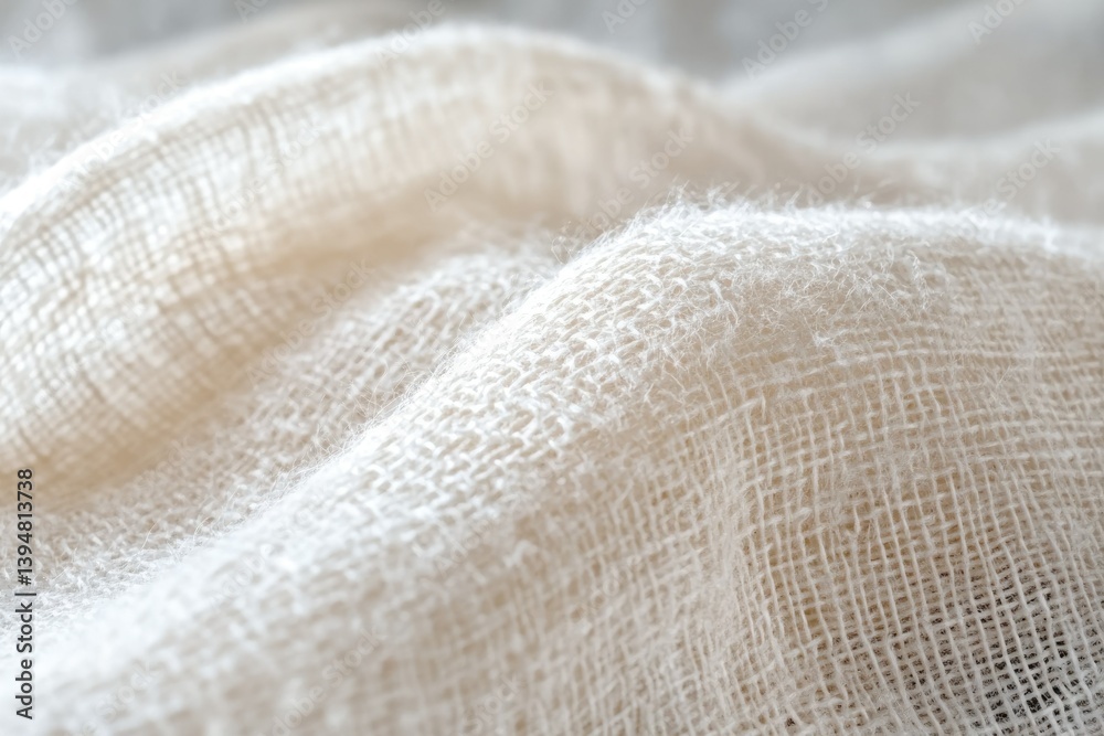 Aufkleber close-up of a textured, off-white fabric with a soft, fuzzy surface.
