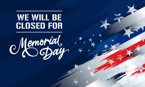 Closed for Memorial day banner with Dark blue patriotic abstract grunge distressed american flag clipart background