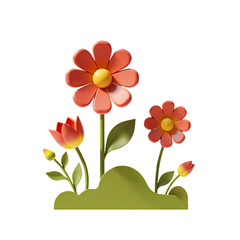 Naklejka premium Spring Garden Flowers Blooming 3D Render Icon Illustration with Cute Cartoon Style