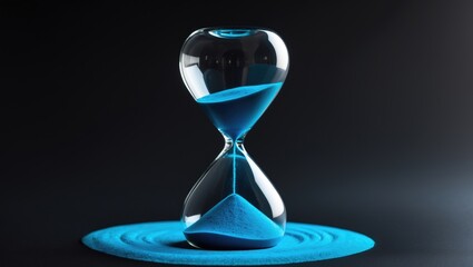 Trendy hourglass on a black surface. Hourglass time notion for business deadlines, urgency, and time effects