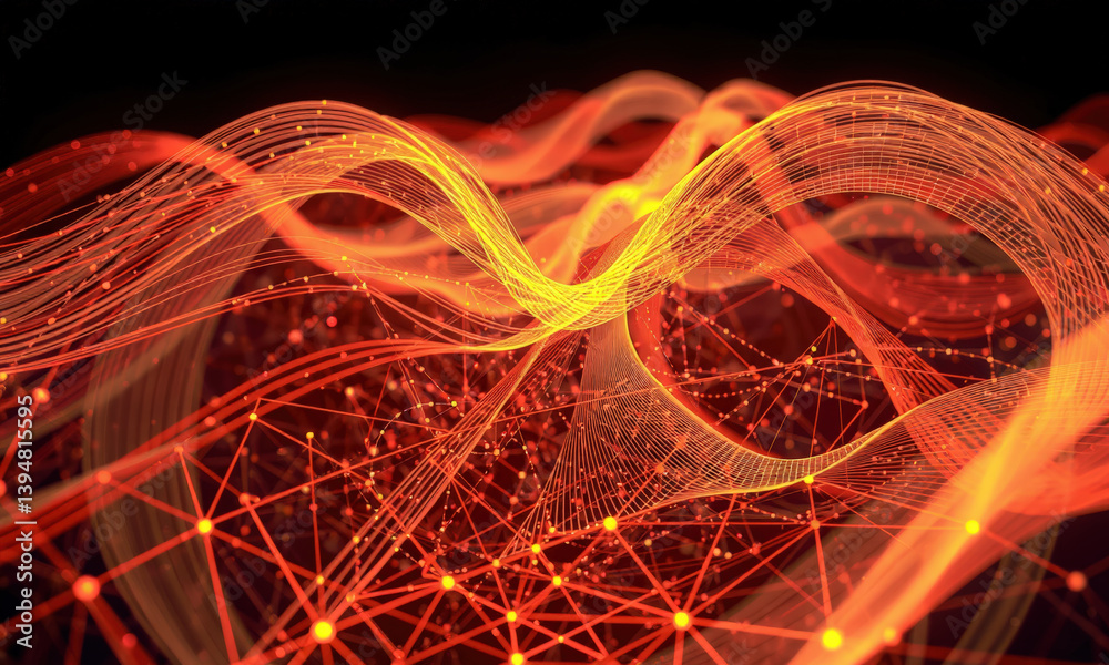 Poster dynamic abstract waves with glowing lines and nodes create vibrant visual representation of energy a