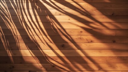Top-down view of a soft brown table exhibiting high-resolution texture and palm leaf shadows, summer-inspired table background with vacant space for text or design, warm cozy sunny table backdrop,