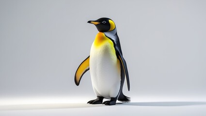 Obraz premium Little penguin with a yellow neck on a white surface