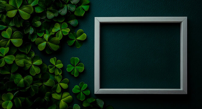 St Patrick's day shamrock background frame template for text or image lucky Irish green design