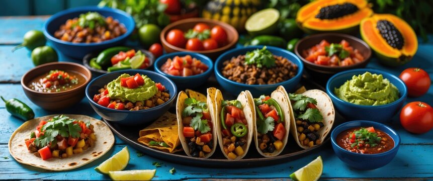 Mexican food mix with a colorful background frame
