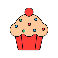 Cupcake icon in lineal color style with sprinkles, perfect for birthday treats, desserts, or party themes