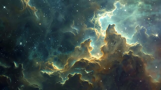 This is a beautiful space themed image. It features a colorful nebula with a bright center and dark edges.