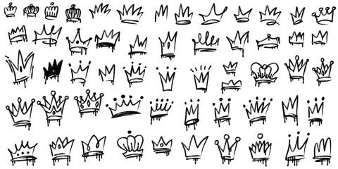 Graffiti Crown Set Hand Drawn Black and White. Black Ink Street Style. Head Accessories.