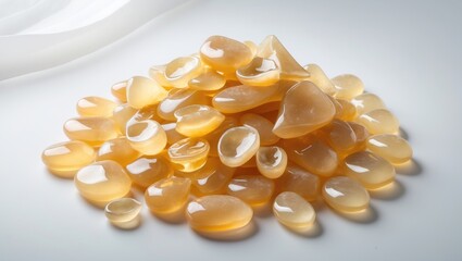 Tears of mastic against a white surface.