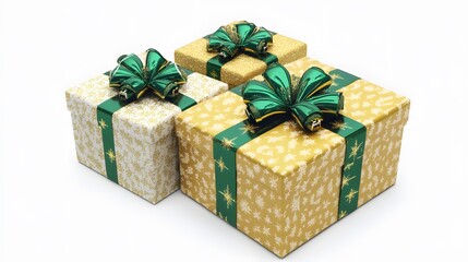 Obraz premium Elegant Gold Green Christmas Gift Boxes Presents