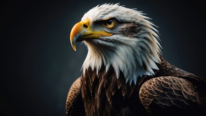 Obraz premium Impressive Portrait of Bald Eagle on Black Background