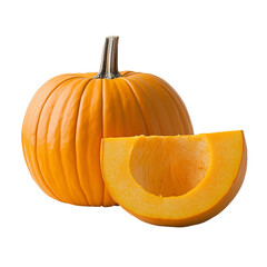 Fresh pumpkin with a slice cut out on transparent background