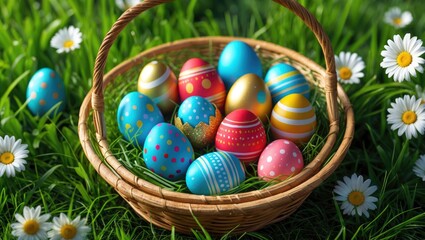 Fototapeta premium Colorful eggs and lively spring hues create a joyful Easter background for springtime greetings and creative endeavors