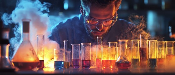 Scientific experimentation in a lab research facility photography colorful environment close-up view chemistry concepts