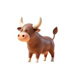 Naklejka premium Bull Full Body View 3D Render Icon Illustration Cute Cartoon Style Animal Isolated on Transparent