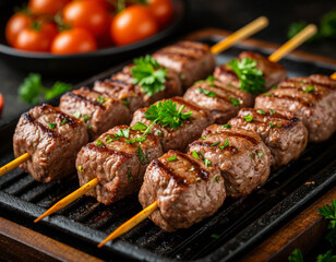 Lamb shashlik on skewers, generated by AI